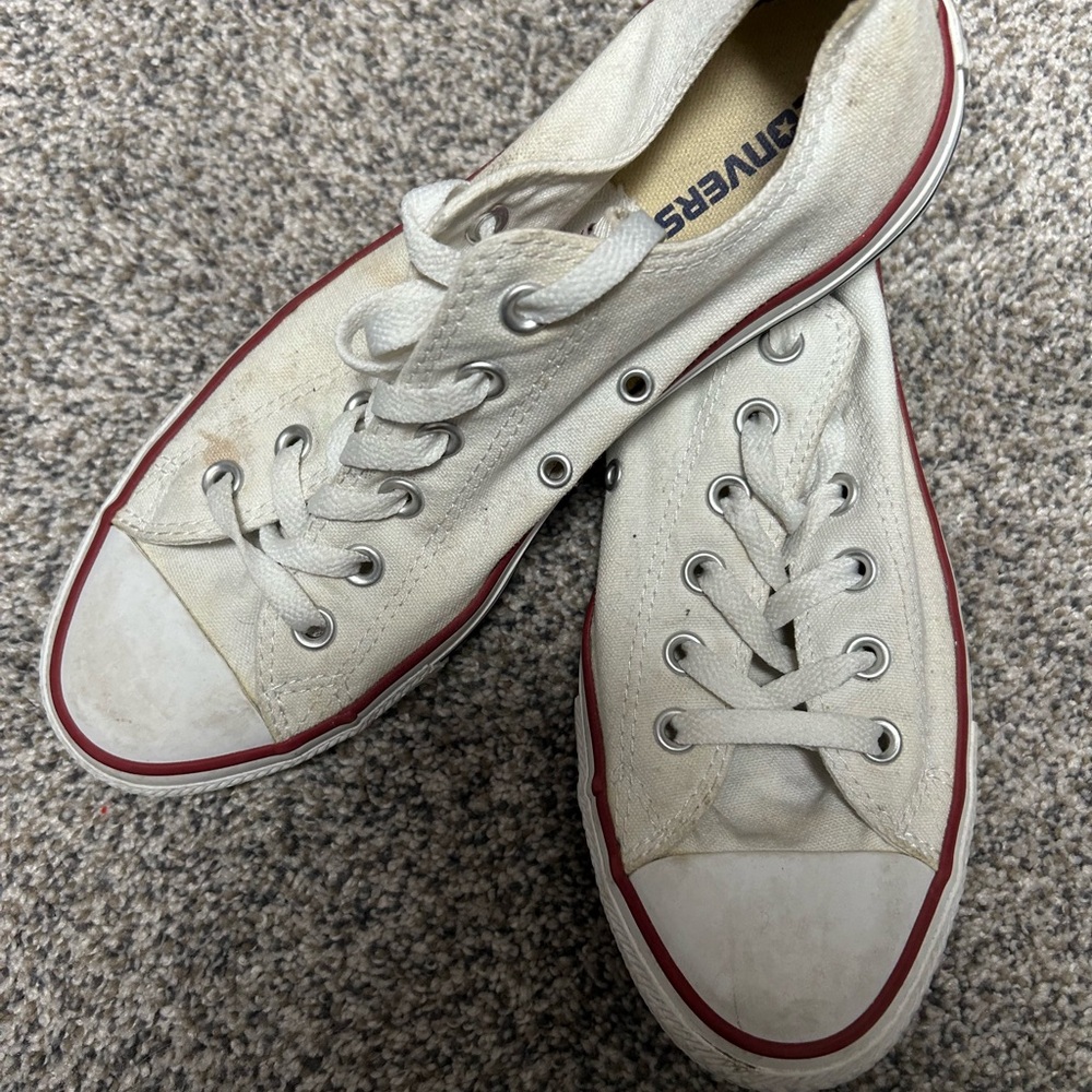 Converse Off-White Canvas Sneakers with Red Trim